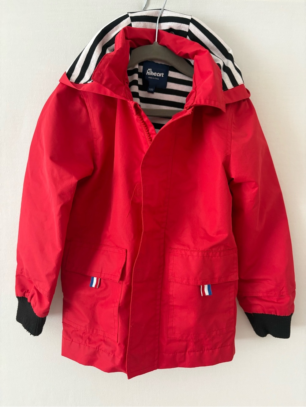 Red Kids Hooded Jacket with Striped Lining